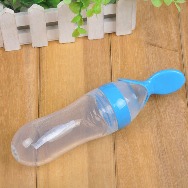 Silicone Baby Feeding Bottle With Spoon Food Supplement Rice Cereal Bottle Baby Squeeze Spoon Silica Gel Spoon BB0065