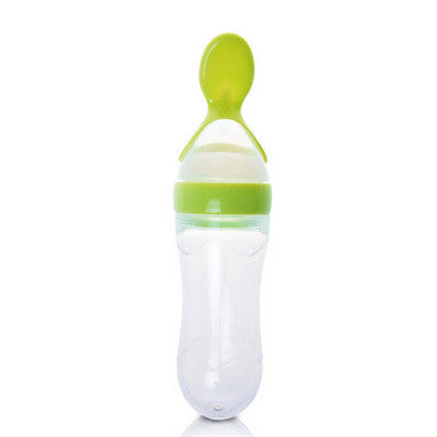 Silicone Baby Feeding Bottle With Spoon Food Supplement Rice Cereal Bottle Baby Squeeze Spoon Silica Gel Spoon BB0065