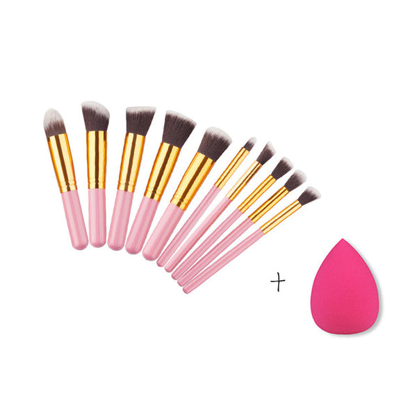 BLUEFRAG Mini 10pcs Makeup Brushes Foundation Blending Blush Make up Brush  + 1 Water Sponge Cosmetics Puff, Beauty tool Kit Set