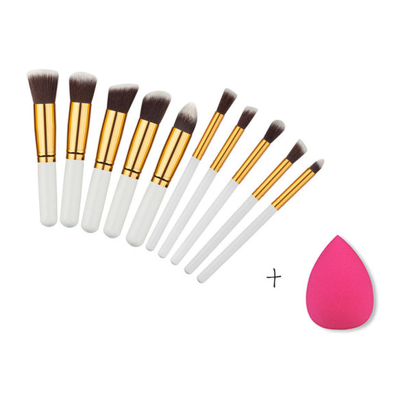 BLUEFRAG Mini 10pcs Makeup Brushes Foundation Blending Blush Make up Brush  + 1 Water Sponge Cosmetics Puff, Beauty tool Kit Set