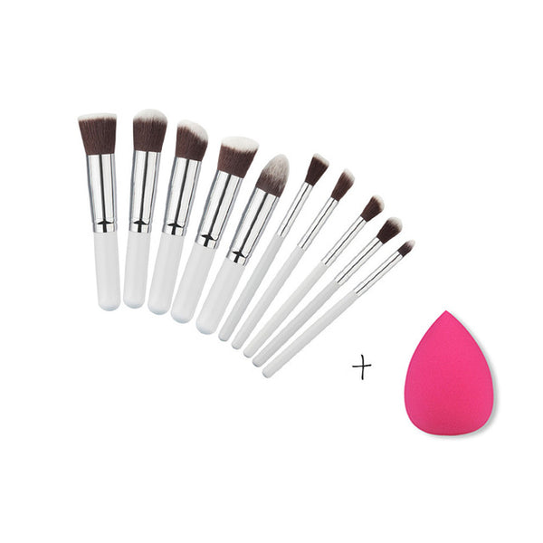 BLUEFRAG Mini 10pcs Makeup Brushes Foundation Blending Blush Make up Brush  + 1 Water Sponge Cosmetics Puff, Beauty tool Kit Set