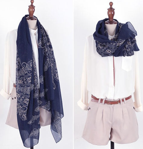 2015 160*70cm High quality Blue and White Porcelain Style Thin Section the Silk Floss Women Scarf Shawl