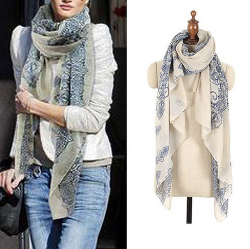 2015 160*70cm High quality Blue and White Porcelain Style Thin Section the Silk Floss Women Scarf Shawl