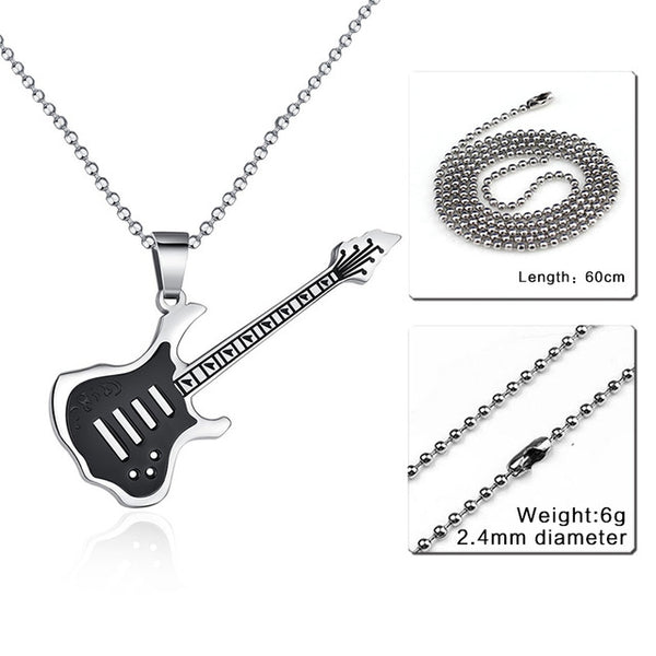 Vnox Trendy Guitar Necklace Pendant Free 24inch Chain Stainless Steel Punk Rock Music Jewelry