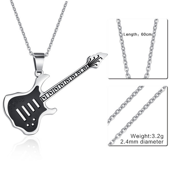 Vnox Trendy Guitar Necklace Pendant Free 24inch Chain Stainless Steel Punk Rock Music Jewelry