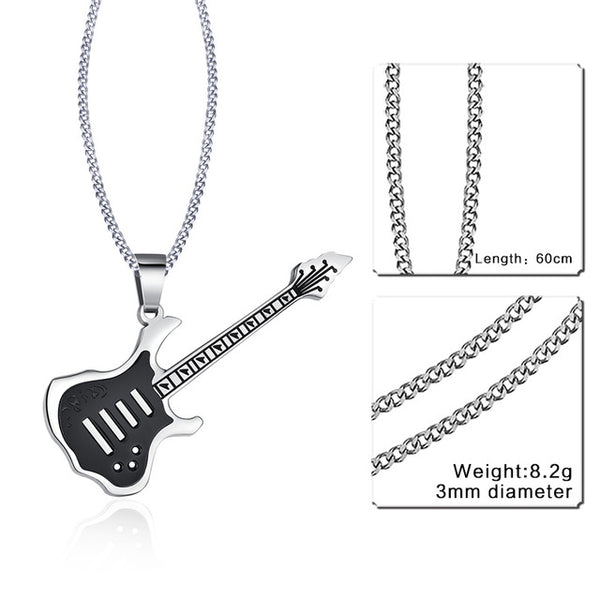 Vnox Trendy Guitar Necklace Pendant Free 24inch Chain Stainless Steel Punk Rock Music Jewelry