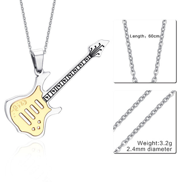 Vnox Trendy Guitar Necklace Pendant Free 24inch Chain Stainless Steel Punk Rock Music Jewelry