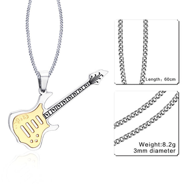 Vnox Trendy Guitar Necklace Pendant Free 24inch Chain Stainless Steel Punk Rock Music Jewelry