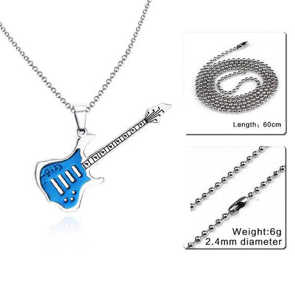 Vnox Trendy Guitar Necklace Pendant Free 24inch Chain Stainless Steel Punk Rock Music Jewelry