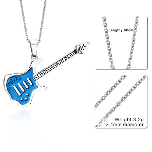 Vnox Trendy Guitar Necklace Pendant Free 24inch Chain Stainless Steel Punk Rock Music Jewelry