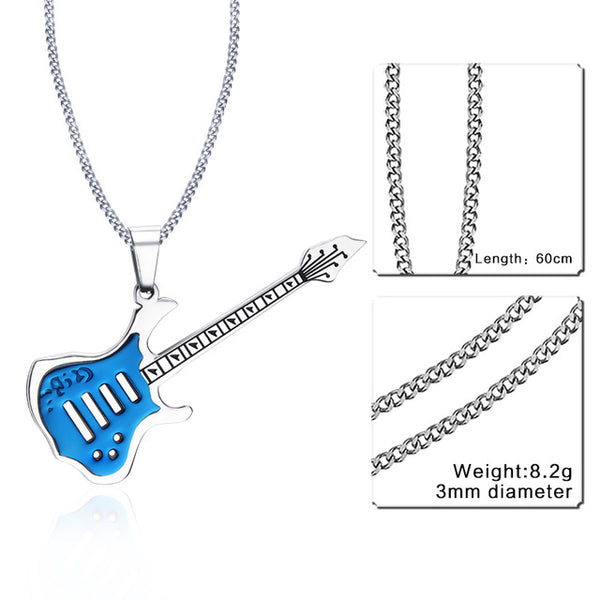 Vnox Trendy Guitar Necklace Pendant Free 24inch Chain Stainless Steel Punk Rock Music Jewelry