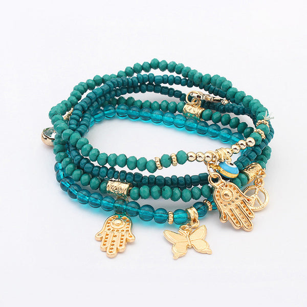Fashion Women Jewelry Butterfly Fatima Palm Eye Peace sign Beads Bracelet bijoux pulseras Multilayer Chains BOHO Bracelets