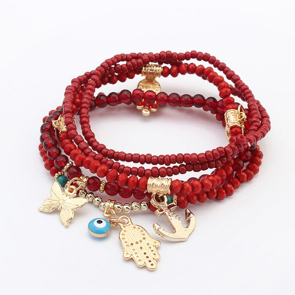 Fashion Women Jewelry Butterfly Fatima Palm Eye Peace sign Beads Bracelet bijoux pulseras Multilayer Chains BOHO Bracelets