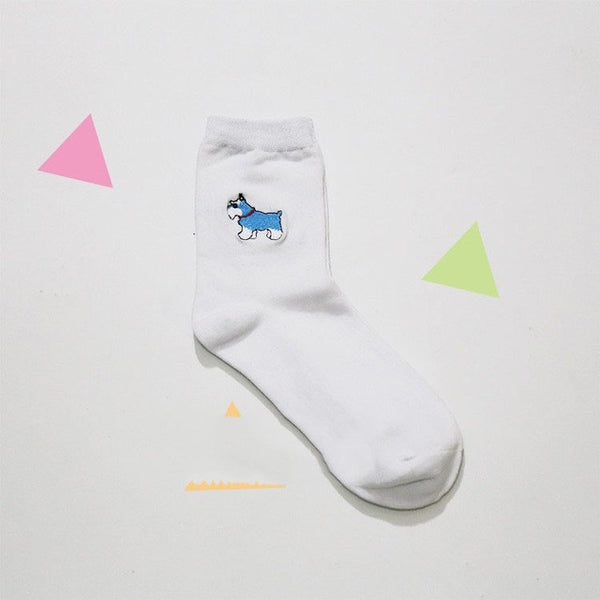 cute animal husky embroidery women cotton white socks lovely dog Jacquard female pure color socks funny kawaii pug meias soks