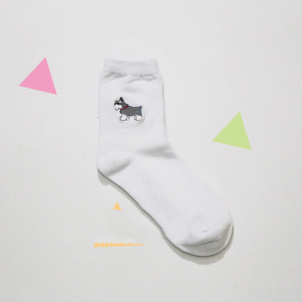 cute animal husky embroidery women cotton white socks lovely dog Jacquard female pure color socks funny kawaii pug meias soks