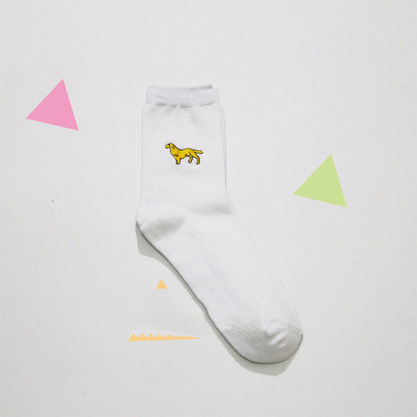 cute animal husky embroidery women cotton white socks lovely dog Jacquard female pure color socks funny kawaii pug meias soks