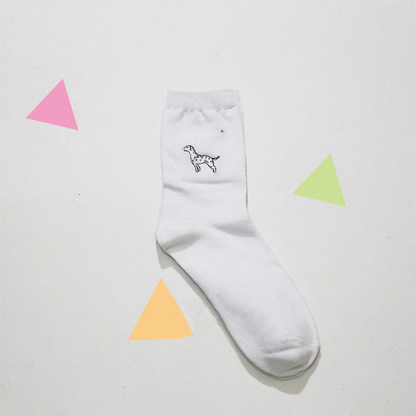 cute animal husky embroidery women cotton white socks lovely dog Jacquard female pure color socks funny kawaii pug meias soks