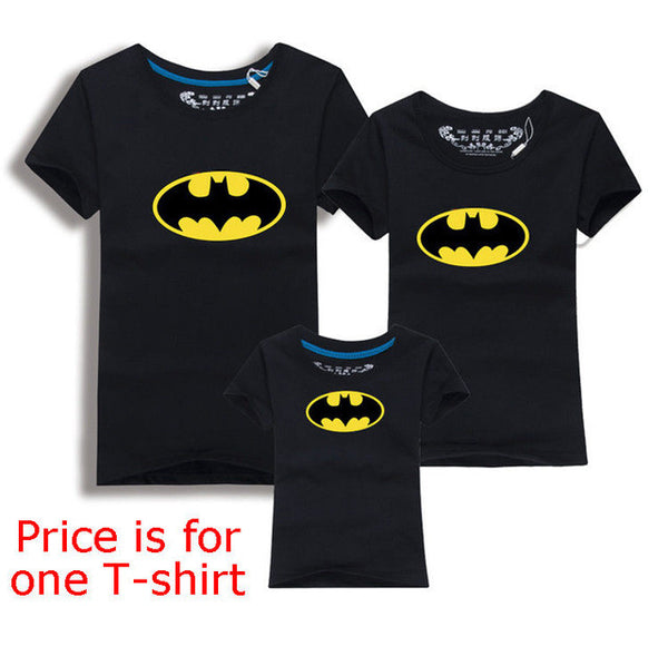 Family Look Batman T Shirts Summer Family Matching Clothes Father Mother Kids Cartoon Outfits New Cotton Tees Free Drop Shipping