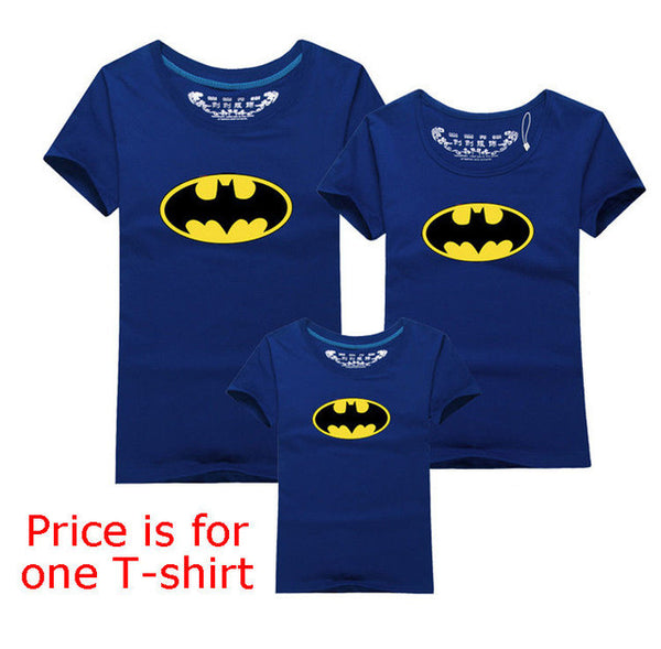 Family Look Batman T Shirts Summer Family Matching Clothes Father Mother Kids Cartoon Outfits New Cotton Tees Free Drop Shipping