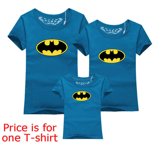 Family Look Batman T Shirts Summer Family Matching Clothes Father Mother Kids Cartoon Outfits New Cotton Tees Free Drop Shipping