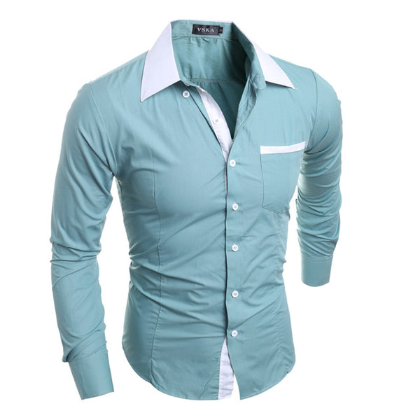 Men Shirt Luxury Brand 2016 Male Long Sleeve Shirts Casual Mens Simple Solid Single Breasted Slim Fit Dress Shirts Mens X5209