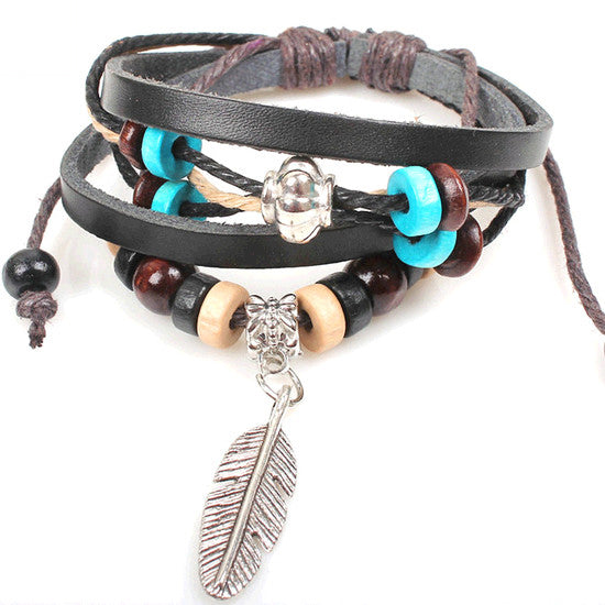 1P Retro rope leather mens bracelets leather rope hand woven bracelet for men rope braided bracelet male female bracelet Jewelry