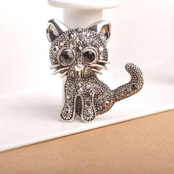 Cute Little Cat Brooches Pin Up Jewelry For Women Suit Hats Clips Antique Silver Corsages Brand Bijoux Bijouterie Free Shipping