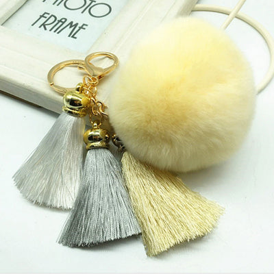Hot sale Tassel Pompom Car Key Ring Pendant Fur Ball Keychain Rabbit  Fur Plush Fur Key Chian POM POM Keychain EH-404