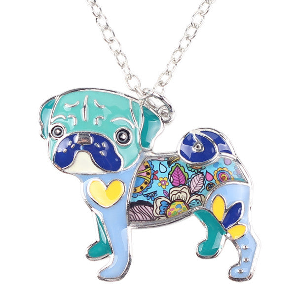 Bonsny Statement Metal Alloy Enamel Pug Dog Choker Necklace Chain Collar Bulldog Pendant 2016 Fashion New Enamel Jewelry  Women