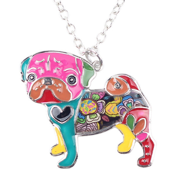 Bonsny Statement Metal Alloy Enamel Pug Dog Choker Necklace Chain Collar Bulldog Pendant 2016 Fashion New Enamel Jewelry  Women