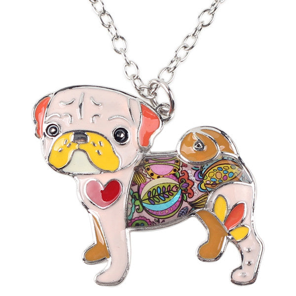 Bonsny Statement Metal Alloy Enamel Pug Dog Choker Necklace Chain Collar Bulldog Pendant 2016 Fashion New Enamel Jewelry  Women