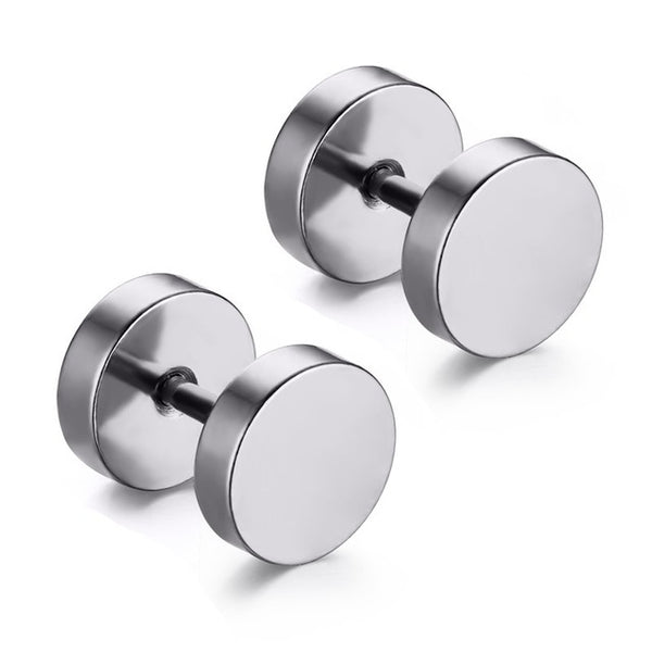 316L Stainless Steel Earrings Double Sided Round Bolt Stud Earrings For Men Women Punk Gothic Barbell Black Earrings Female Male