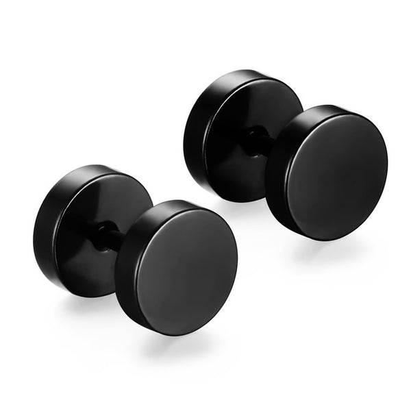 316L Stainless Steel Earrings Double Sided Round Bolt Stud Earrings For Men Women Punk Gothic Barbell Black Earrings Female Male