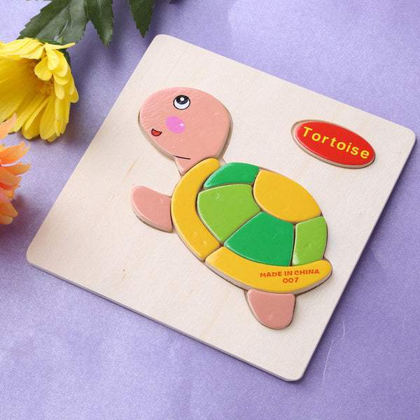 Baby Kids Wooden Cartoon Animals Dimensional Puzzle Toy Force Children Jigsaw Puzzle Education Learning Tools 14 Patten Options
