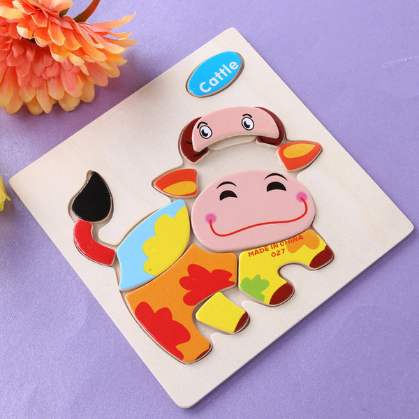 Baby Kids Wooden Cartoon Animals Dimensional Puzzle Toy Force Children Jigsaw Puzzle Education Learning Tools 14 Patten Options