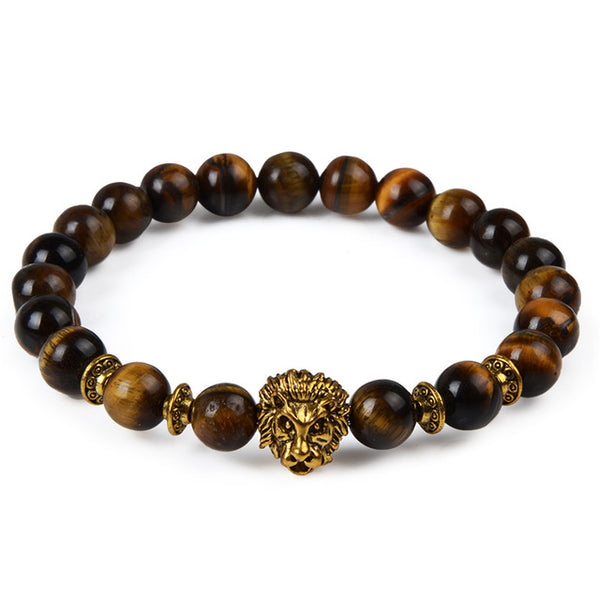 2017 Leopard Tiger Eye Lion Head Bracelet Owl Buddha beads Bracelets Bangles Charm Natural Stone Bracelet yoga Jewelry Men Women