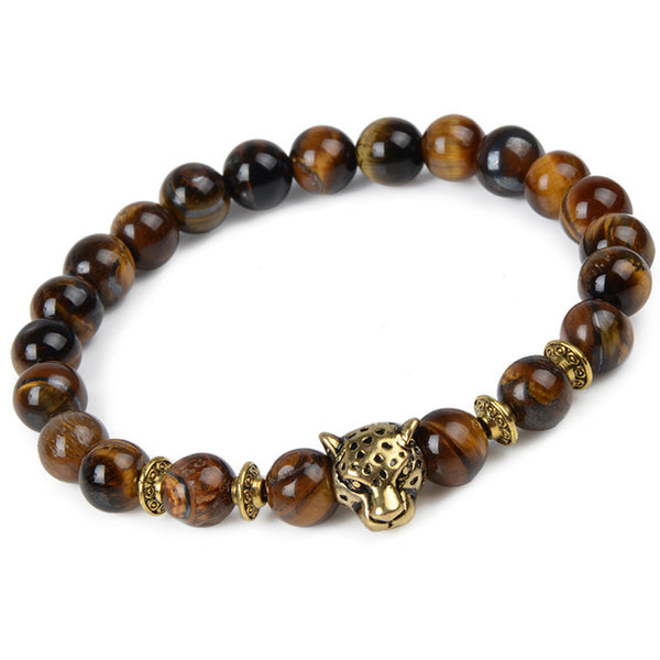 2017 Leopard Tiger Eye Lion Head Bracelet Owl Buddha beads Bracelets Bangles Charm Natural Stone Bracelet yoga Jewelry Men Women