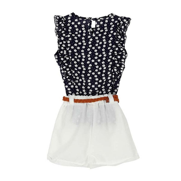 Summer Toddler Kids Baby Girls Clothes Sets Floral Chiffon Polka Dot Sleeveless T-shirt Tops+Shorts Outfits L16
