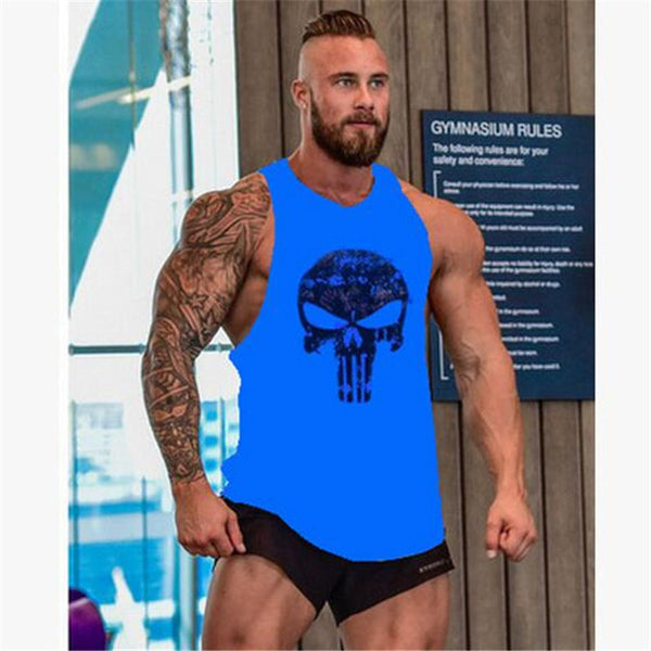 Skull Stringer Tank Top Men Professional Bodybuilding Vest Fitness Mens Sleeveless Crossfit Shirt Cotton Singlets Muscle Tops