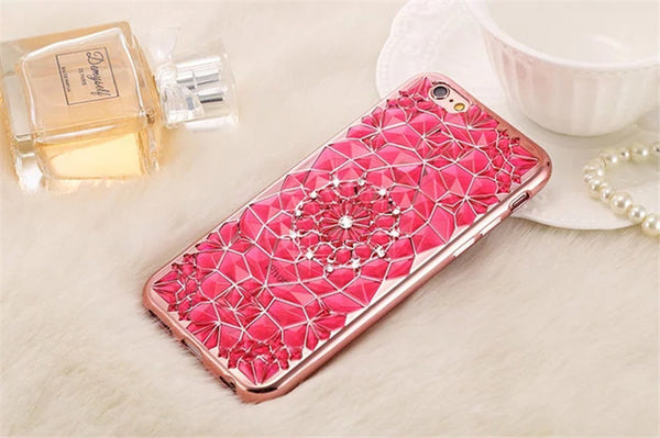 New Luxury 3D Electroplating Flowers Rhinestone Bling Soft TPU Phone Cases Cover For iPhone 7 7Plus 5 5G 5S SE 6 6G 6S 4.7 6Plus