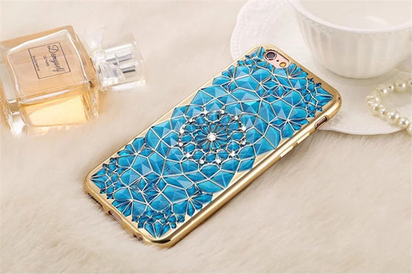 New Luxury 3D Electroplating Flowers Rhinestone Bling Soft TPU Phone Cases Cover For iPhone 7 7Plus 5 5G 5S SE 6 6G 6S 4.7 6Plus