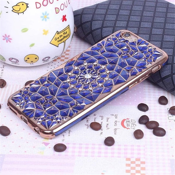 New Luxury 3D Electroplating Flowers Rhinestone Bling Soft TPU Phone Cases Cover For iPhone 7 7Plus 5 5G 5S SE 6 6G 6S 4.7 6Plus