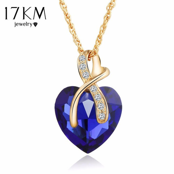 17KM 2016 Fashion Jewelry 4 colors Austrian Crystal Heart Pendant Necklace Women Gold Color Love Necklaces & Pendants Collares