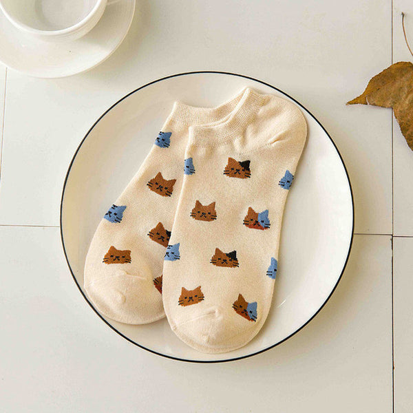 New cartoon cute cat face  thin section invisible shallow mouth  women's cotton socks short tube socks spring and summer