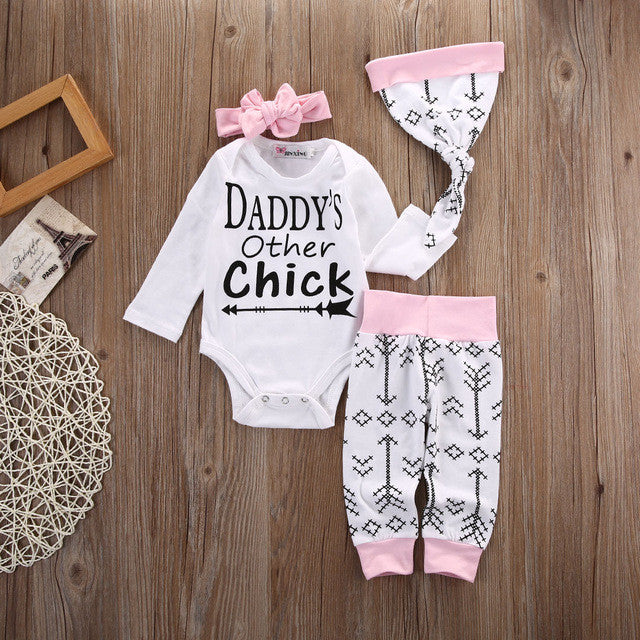 Newborn Baby Girls Boys Clothes Set Chick Tops Romper Long Sleeve Cotton Pants Hat Outfits Set Clothes 4pcs Baby Clothing