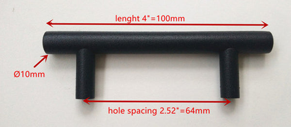 Diameter 10mm Matt Black Stainless Steel Kitchen Door Cabinet T Bar Handle Pull Knob 2" ~ 24''