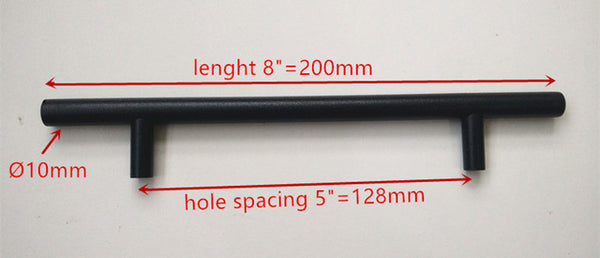 Diameter 10mm Matt Black Stainless Steel Kitchen Door Cabinet T Bar Handle Pull Knob 2" ~ 24''