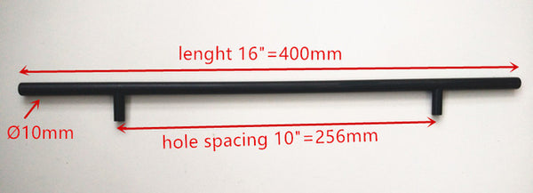 Diameter 10mm Matt Black Stainless Steel Kitchen Door Cabinet T Bar Handle Pull Knob 2" ~ 24''