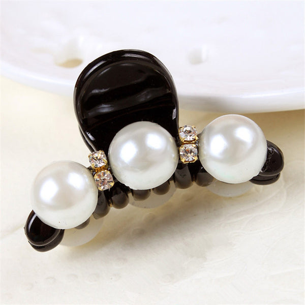 New 1 Pc Women Fashion Black Crystal Pearl Rhinestone Hair Clip Claw Hair Accessories