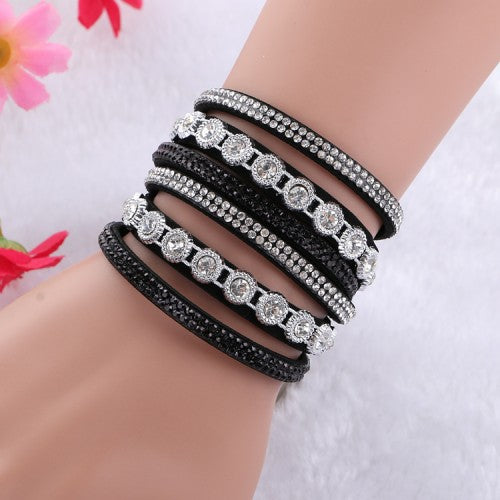 2016New Multilayer crystal Wrap bracelet Rhinestone   deluxe bracelet Double wrap leather bangle Pulseiras